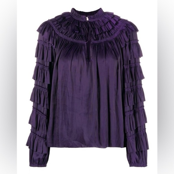 Ulla Johnson Loucy Tiered Sleeve Tie Blouse - Picture 13 of 13